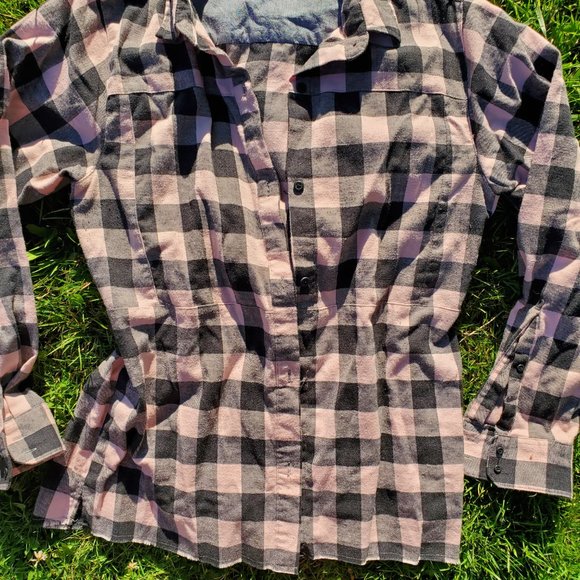 HURLEY Women's Wilson Pink Grey Long Sleeve Flannel in Large - Picture 3 of 10